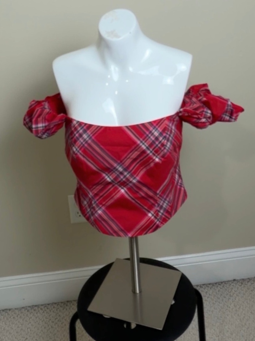 NWT LoveShackFancy Maryjane Red Plaid Off The Shoulder Top